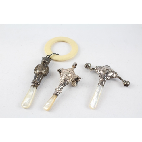 2165 - Three stamped .925 sterling silver baby rattles - approx. gross weight 37g