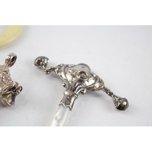 2165 - Three stamped .925 sterling silver baby rattles - approx. gross weight 37g