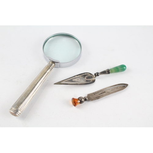 2166 - Three hallmarked .925 sterling silver desk accessories, one magnifying glass and two bookmarks - app... 