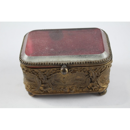 2193 - An Art Nouveau French bevelled glass and brass trinket box, marked 1885 - approx. 7cm x 11.5cm x 8.2... 