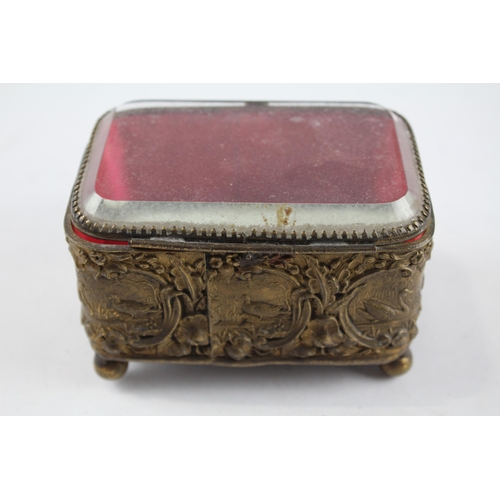 2193 - An Art Nouveau French bevelled glass and brass trinket box, marked 1885 - approx. 7cm x 11.5cm x 8.2... 