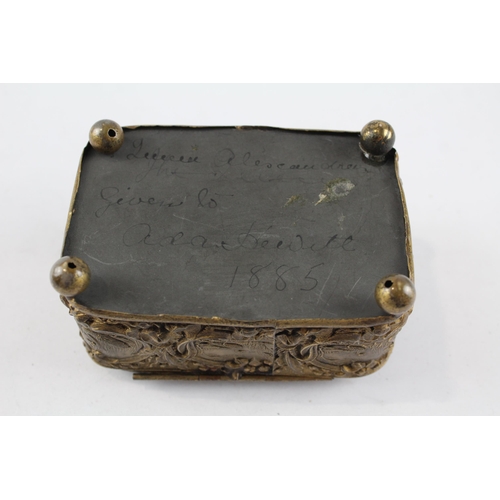 2193 - An Art Nouveau French bevelled glass and brass trinket box, marked 1885 - approx. 7cm x 11.5cm x 8.2... 