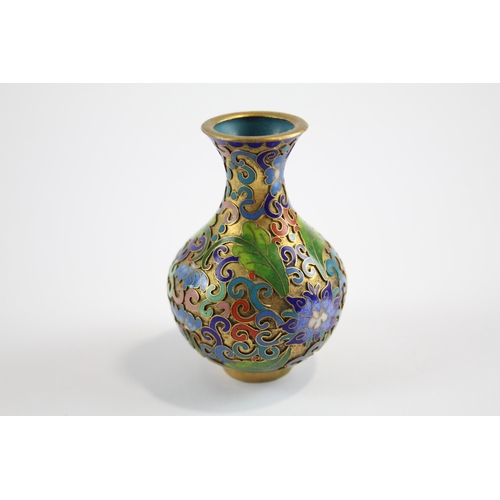 2194 - A cloisonné and brass bud vase - approx. 8.5cm high