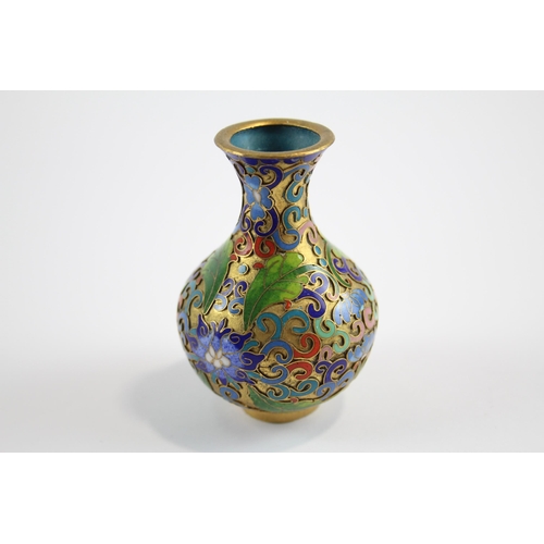 2194 - A cloisonné and brass bud vase - approx. 8.5cm high