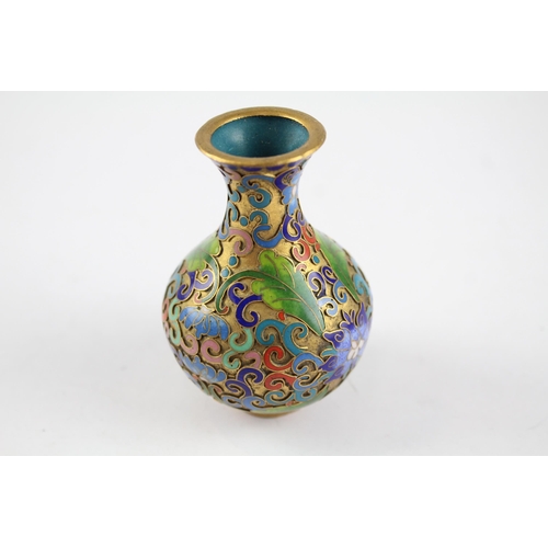 2194 - A cloisonné and brass bud vase - approx. 8.5cm high