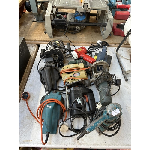 835 - Ten 240v power tools to include three plunge routers, four sanders, two scroll saws etc.