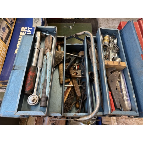 837 - Two vintage metal cantilever toolboxes containing King Dick spanners, sockets, allen keys etc.