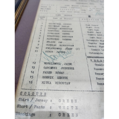 507 - A framed 1976 team sheet detailing a match between Stoke City and Slask Wroscow featuring the signat... 