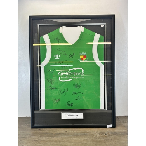 508 - A framed Nantwich town FC signed shirt - approx. 86cm high x 65cm wide