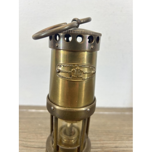 511 - A vintage E. Thomas & Williams Ltd miniature brass miners lamp - approx. 16cm high