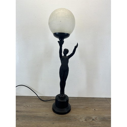 515 - A Widdop Bingham & Co Ltd Art Deco style figural table lamp with spherical glass shade - approx. 60c... 