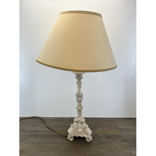 516 - A French style white painted table lamp - approx. 61cm high (excluding bulb and shade)