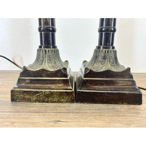 520 - A pair of French style marble effect metal table lamps - approx. 59cm high