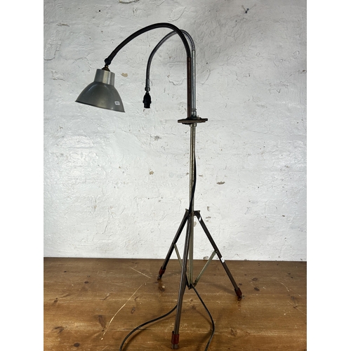 525 - A mid 20th century two section goose neck machinist lamp on tripod base - approx. 152cm high