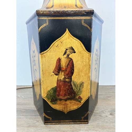 526 - An antique style Porta Romana hand painted metal table lamp - approx. 61cm high