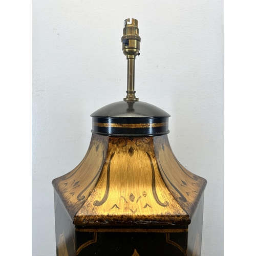 526 - An antique style Porta Romana hand painted metal table lamp - approx. 61cm high