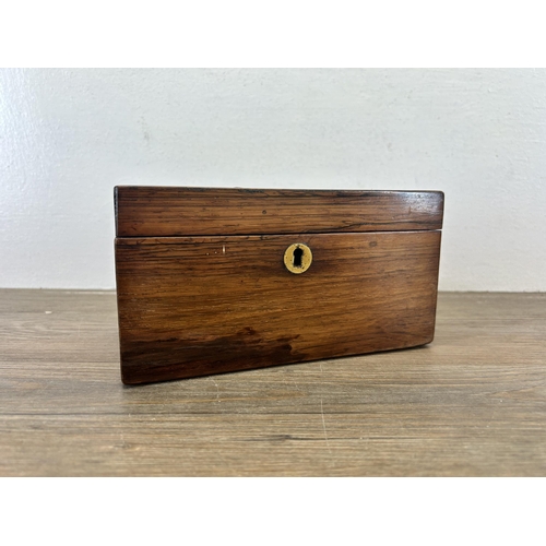 536 - A Georgian rosewood tea caddy - approx. 10cm high x 19.5cm wide x 10cm deep