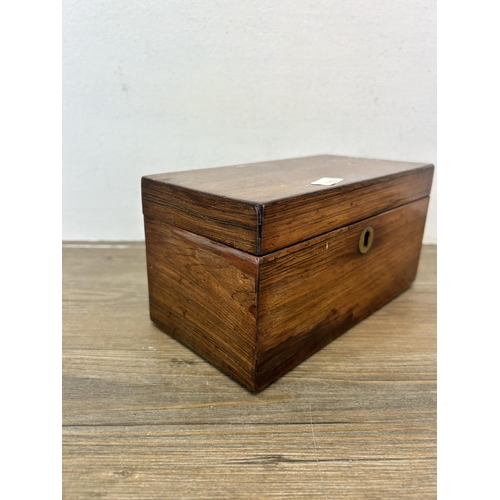 536 - A Georgian rosewood tea caddy - approx. 10cm high x 19.5cm wide x 10cm deep