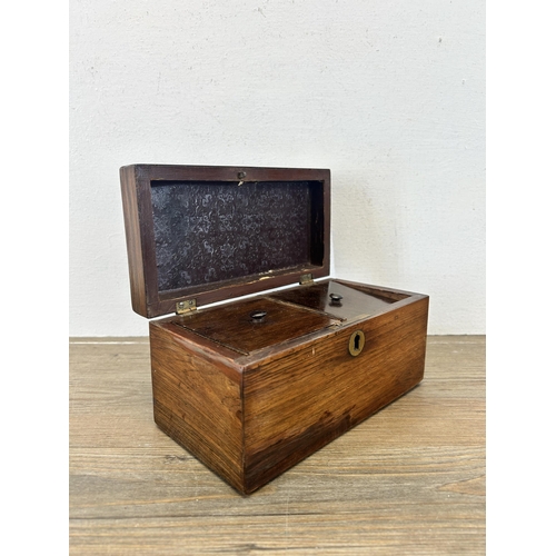 536 - A Georgian rosewood tea caddy - approx. 10cm high x 19.5cm wide x 10cm deep