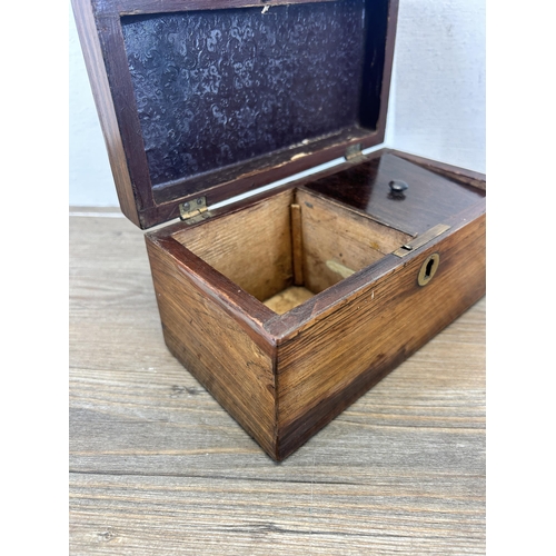 536 - A Georgian rosewood tea caddy - approx. 10cm high x 19.5cm wide x 10cm deep