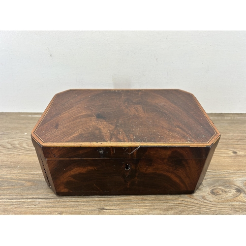 538 - A 19th century mahogany and satinwood inlaid jewellery box - approx. 11cm high x 27.5cm wide x 18cm ... 