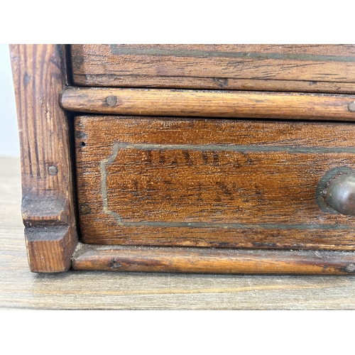 541A - A vintage handmade wooden two drawer desk tidy - approx. 17.5cm high x 26.5cm wide x 13.6cm deep