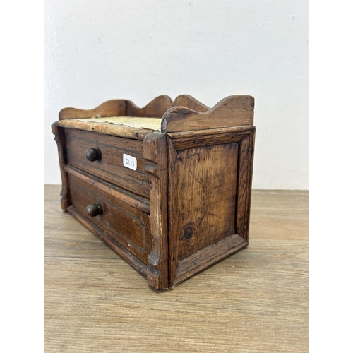 541A - A vintage handmade wooden two drawer desk tidy - approx. 17.5cm high x 26.5cm wide x 13.6cm deep