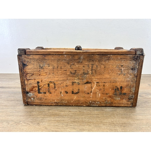 541A - A vintage handmade wooden two drawer desk tidy - approx. 17.5cm high x 26.5cm wide x 13.6cm deep