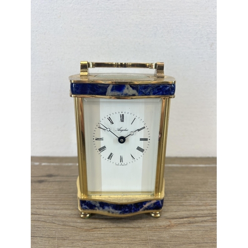 549 - An Angelus brass and lapis lazuli carriage clock - approx. 12.5cm high x 8cm wide x 7cm deep