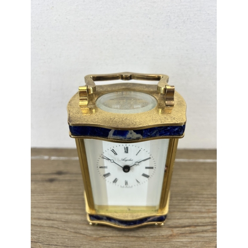 549 - An Angelus brass and lapis lazuli carriage clock - approx. 12.5cm high x 8cm wide x 7cm deep