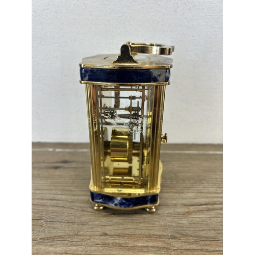 549 - An Angelus brass and lapis lazuli carriage clock - approx. 12.5cm high x 8cm wide x 7cm deep