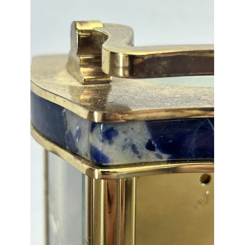 549 - An Angelus brass and lapis lazuli carriage clock - approx. 12.5cm high x 8cm wide x 7cm deep