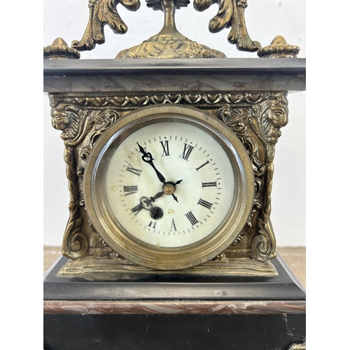 550 - A 19th century slate, red marble and gilt mantel clock - approx. 33cm high x 20cm wide x 14.5cm deep