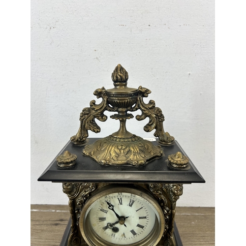 550 - A 19th century slate, red marble and gilt mantel clock - approx. 33cm high x 20cm wide x 14.5cm deep