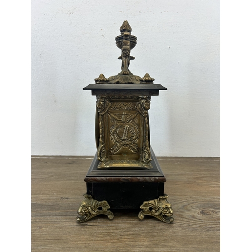 550 - A 19th century slate, red marble and gilt mantel clock - approx. 33cm high x 20cm wide x 14.5cm deep