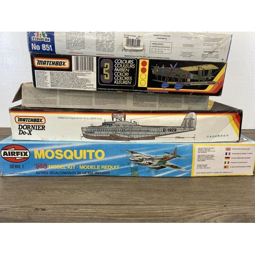 Six vintage boxed model kits, Airfix mosquito, Matchbox Dornier Do-X ...