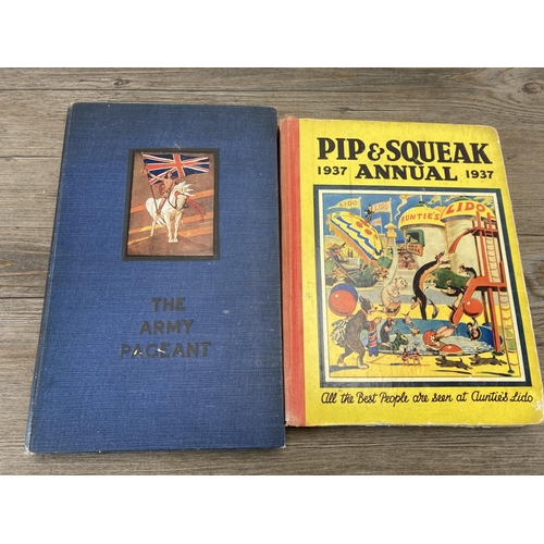 496 - A collection of vintage annuals to include Little Folks, Pip & Squeak 1937 annual, The Oxford annual... 