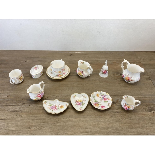 340 - A collection of Royal Crown Derby Derby Posies bone china to include trinket box, cup and saucer etc... 