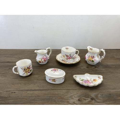 340 - A collection of Royal Crown Derby Derby Posies bone china to include trinket box, cup and saucer etc... 