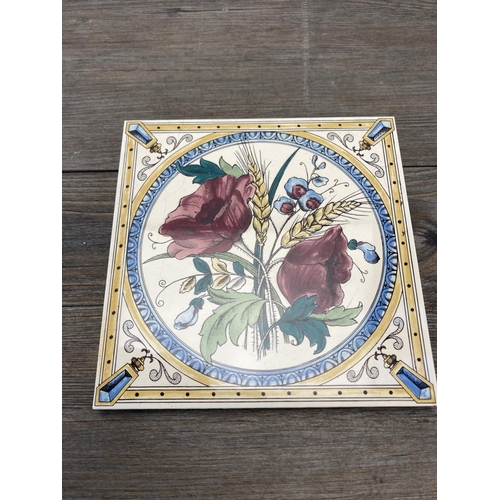 341 - Ten Stovax ceramic tiles, eight Victorian style floral design and two plain - approx. 15cm x 15cm