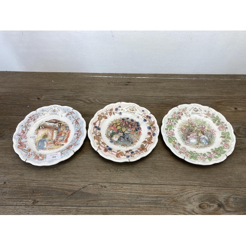 352 - Five Royal Doulton The Brambly Hedge Gift Collection plates, Spring, Summer, Autumn, Winter and Midw... 