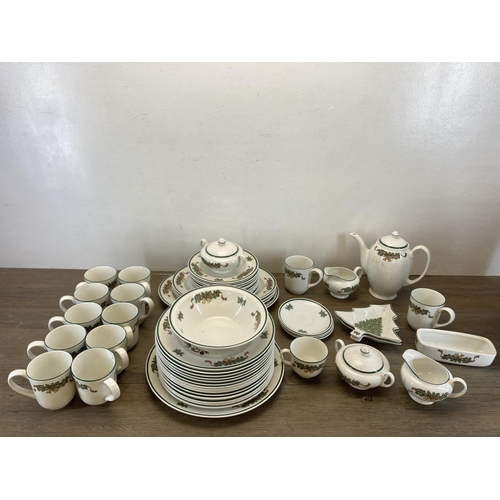 356 - A collection of Johnson Brothers Victorian Christmas tableware to include twelve 10cm mugs, teapot, ... 