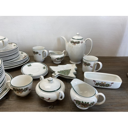 356 - A collection of Johnson Brothers Victorian Christmas tableware to include twelve 10cm mugs, teapot, ... 