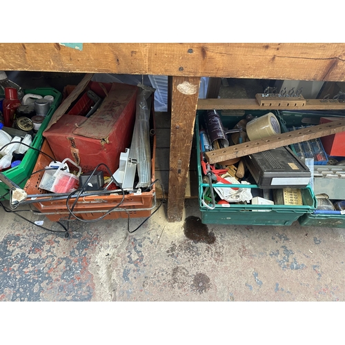 860 - Six boxes containing cleaning products, fixtures and fittings, vintage radio, vintage articulated de... 