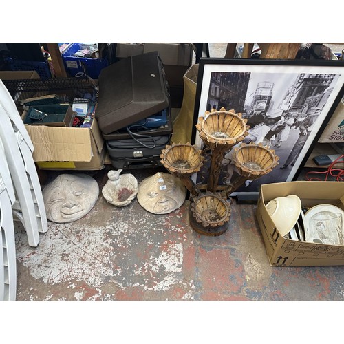 859 - A large collection of house clearance items to include handbags, Bosch hedge trimmer, chicken wire e... 