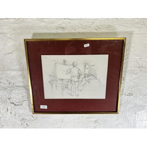 234 - A framed 1975 Roy Berry 'The Demonstration' pencil sketch from The Derby Sketching Club Expedition a... 