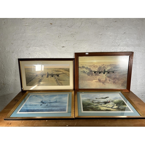 241 - Four framed aviation prints to include two J. W. Mitchell etc. - largest approx. 65cm high x 87cm wi... 