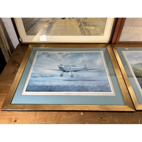 241 - Four framed aviation prints to include two J. W. Mitchell etc. - largest approx. 65cm high x 87cm wi... 