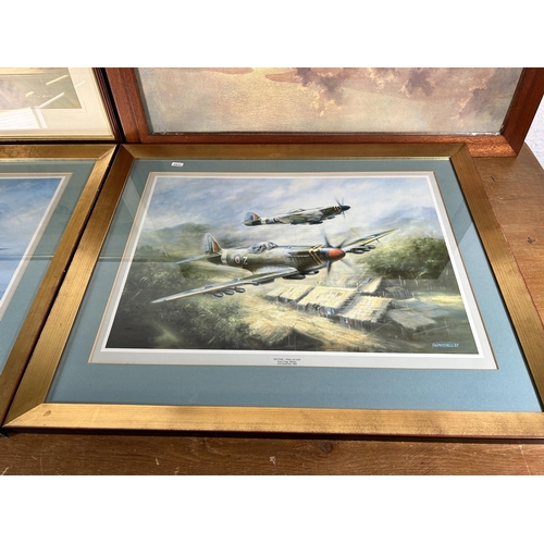 241 - Four framed aviation prints to include two J. W. Mitchell etc. - largest approx. 65cm high x 87cm wi... 