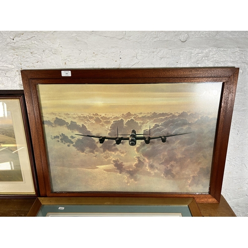 241 - Four framed aviation prints to include two J. W. Mitchell etc. - largest approx. 65cm high x 87cm wi... 